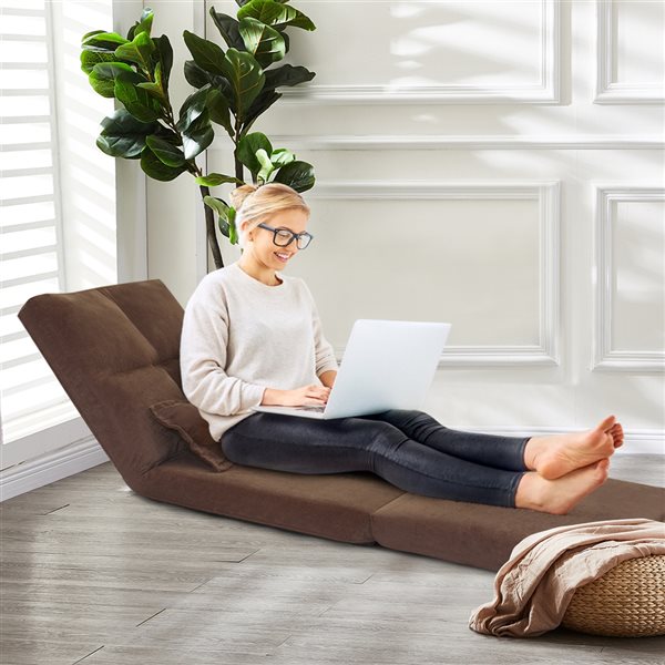 Costway Modern Brown Fold Down Velvet Accent Chair