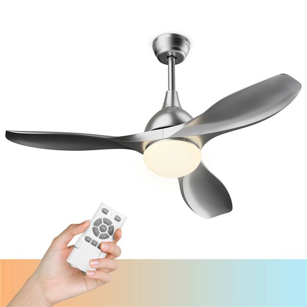 Costway Silver 48-in 3-Blade LED Indoor Downrod Mount Ceiling Fan with Handheld Remote Control
