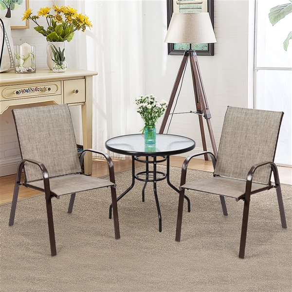 Costway Brown Metal Stationary Dining Chair with Grey Solid Seat - Set of 4