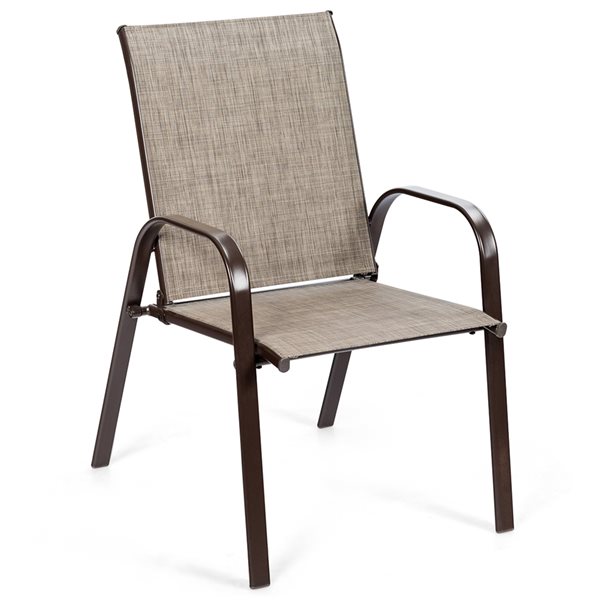 Costway Brown Metal Stationary Dining Chair with Grey Solid Seat - Set of 4