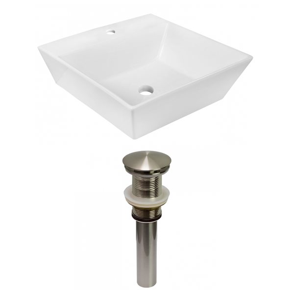 American Imaginations White Ceramic 16.5-in Square Vessel Sink Set - Nickel Hardware Included