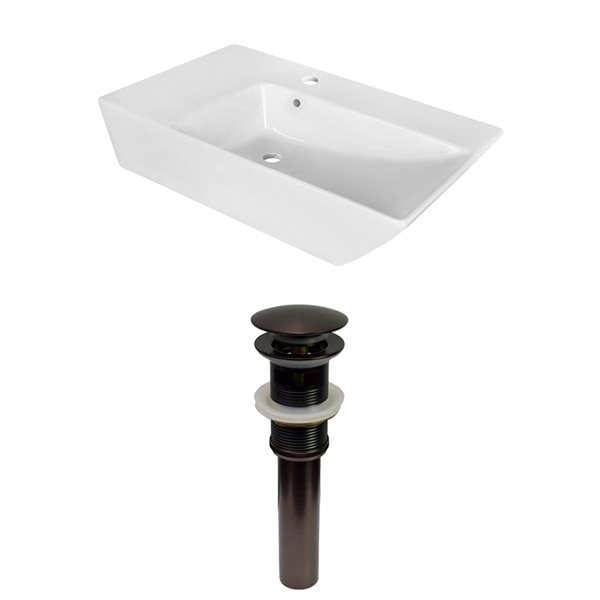American Imaginations White Ceramic 25.5-in Rectangular Vessel Sink Set with Bronze Hardware Included