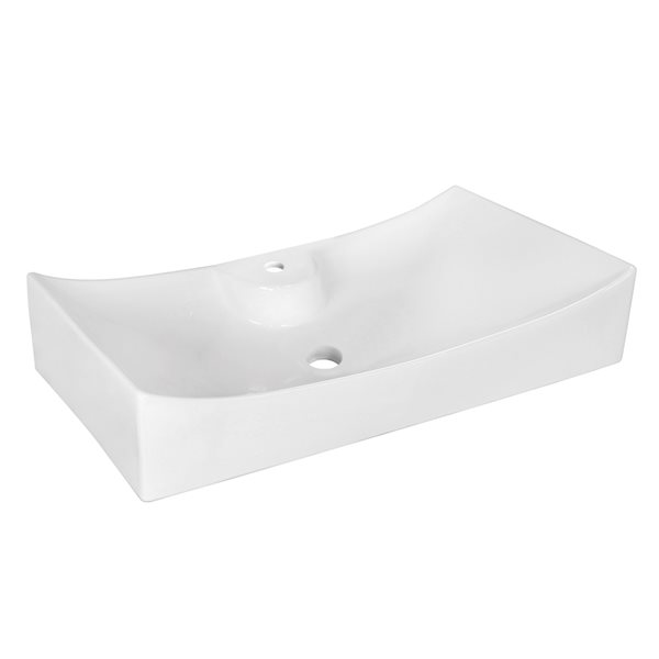 American Imaginations White Ceramic 26.25-in Rectangular Vessel Sink Set with Black Hardware