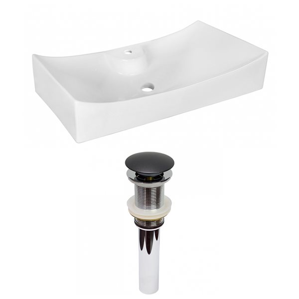 American Imaginations White Ceramic 26.25-in Rectangular Vessel Sink Set with Black Hardware