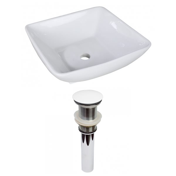 American Imaginations White Ceramic 16.5-in Square Vessel Sink Set with White Hardware