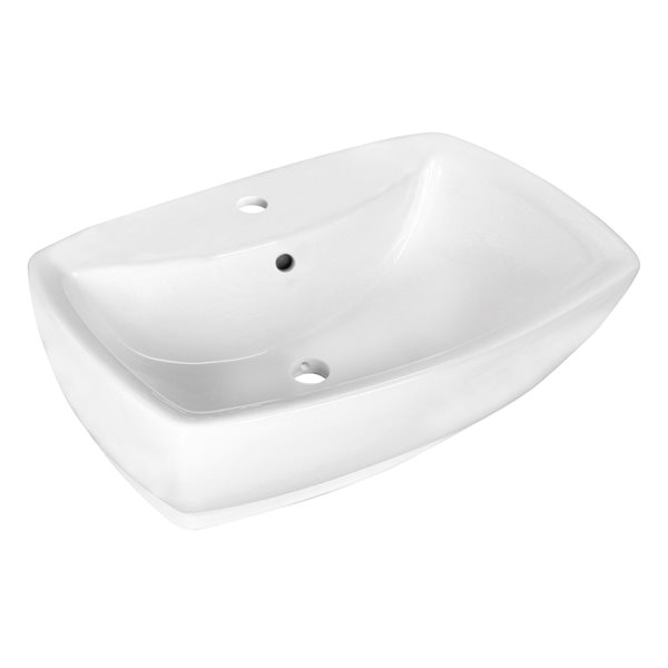 American Imaginations White Ceramic 21.75-in Rectangular Vessel Sink Set with Black Hardware