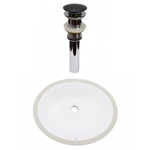 American Imaginations White Ceramic 16.5-in Oval Undermount Sink Set with Black Hardware