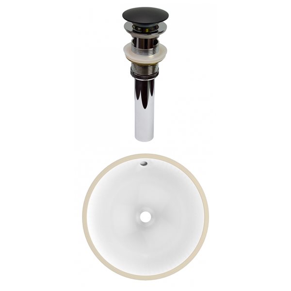 American Imaginations White Ceramic 17-in Round Undermount Sink Set with Black Hardware