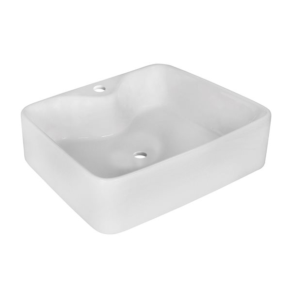 American Imaginations White Ceramic 18.75-in Rectangular Vessel Sink Set with Black Hardware