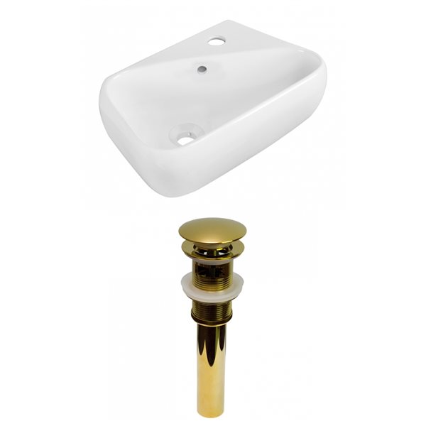 American Imaginations White Ceramic 17.5-in Rectangular Wall-mount Sink Set with Gold Hardware