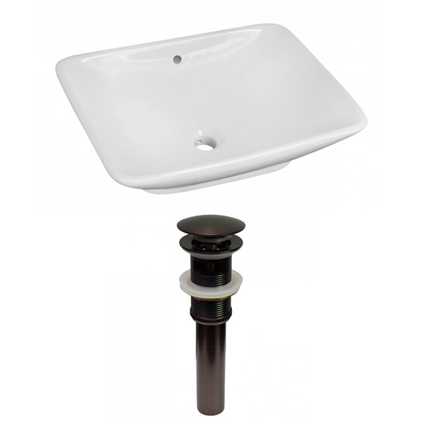 American Imaginations White Ceramic 21.5-in Rectangular Vessel Sink Set with Bronze Hardware