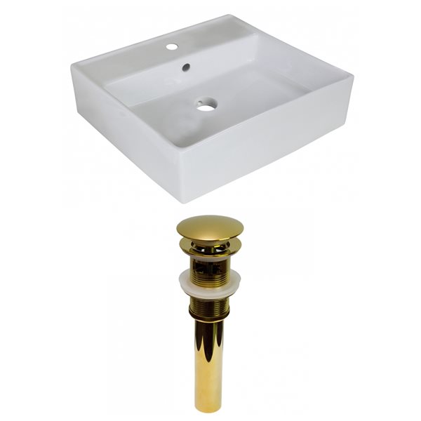 American Imaginations White Ceramic 18-in Square Vessel Sink Set with Gold Hardware