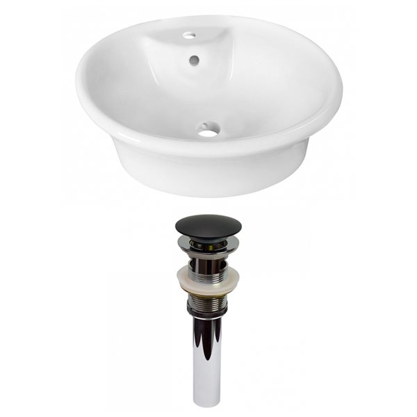 American Imaginations White Ceramic 19-in Round Vessel Sink Set with Black Hardware