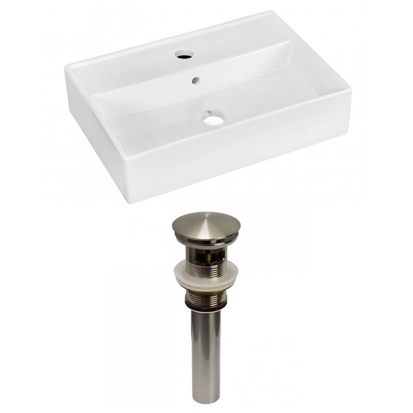 American Imaginations White Ceramic 19.75-in Rectangular Wall-mount Sink Set - Nickel Hardware