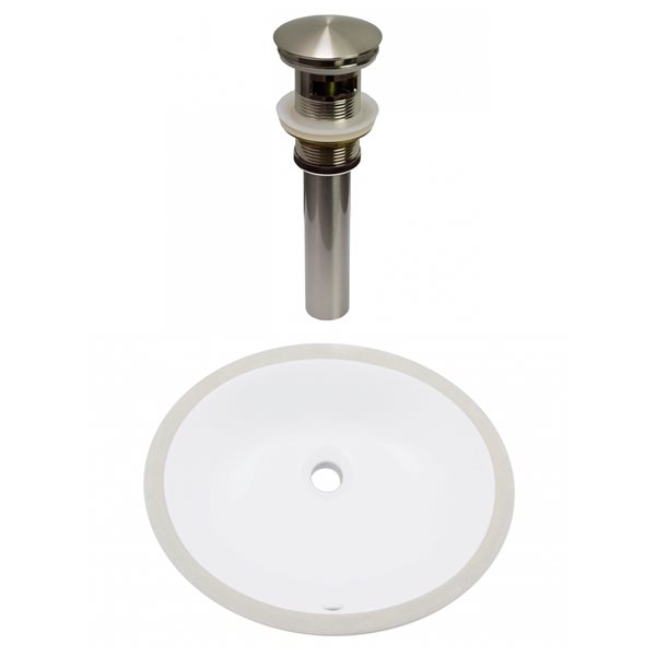 American Imaginations White Ceramic 16.5-in Oval Undermount Sink Set with Nickel Hardware
