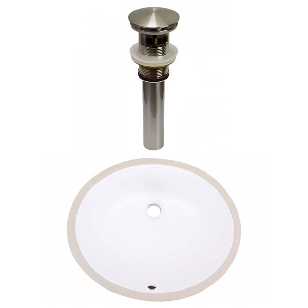 American Imaginations White Ceramic 18.12-in Oval Undermount Sink Set with Nickel Hardware