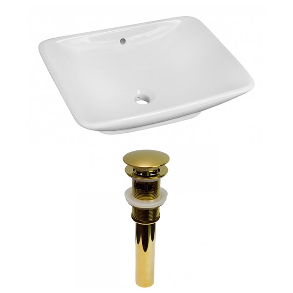 American Imaginations White Ceramic 21.5-in Rectangular Vessel Sink Set with Gold Hardware