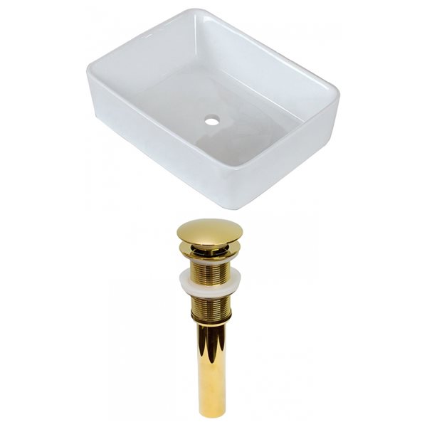American Imaginations White Ceramic 18.75-in Rectangular Vessel Sink Set and Gold Hardware