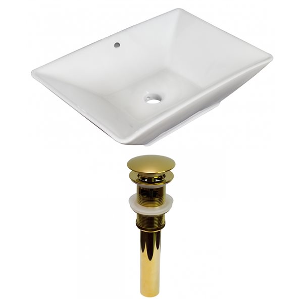 American Imaginations White Ceramic 22-in Rectangular Vessel Sink Set - Gold Hardware