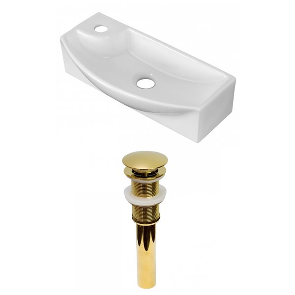 American Imaginations White Ceramic 17.75-in Rectangular Vessel Sink Set - Gold Hardware