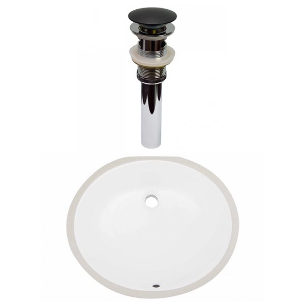 American Imaginations White Ceramic 19.25-in Oval Undermount Sink Set with Black Hardware