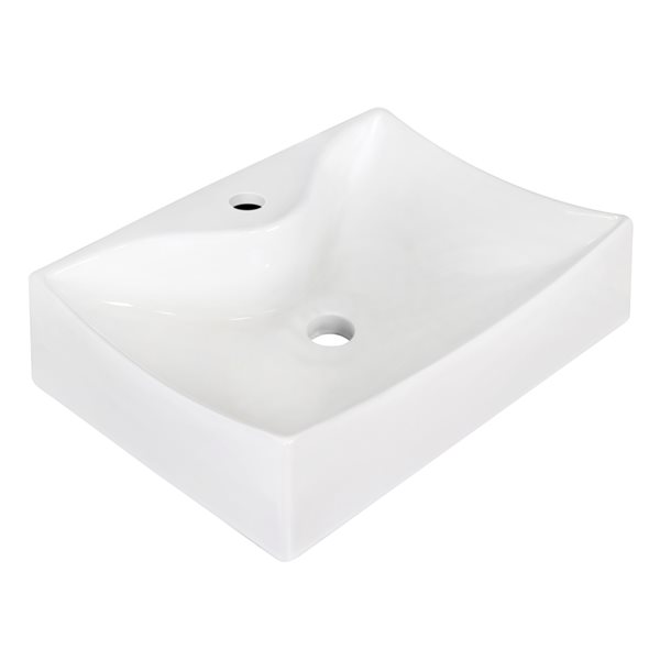 American Imaginations White Ceramic 21.5-in Rectangular Vessel Sink Set - Black Hardware