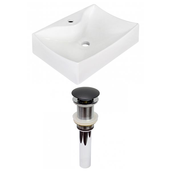 American Imaginations White Ceramic 21.5-in Rectangular Vessel Sink Set - Black Hardware