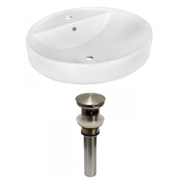 American Imaginations White Ceramic 18.1-in Round Vessel Sink Set with Nickel Hardware