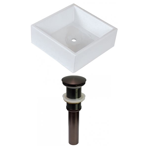 American Imaginations Transition White Ceramic 14.75-in Square Vessel Sink Set with Bronze Hardware