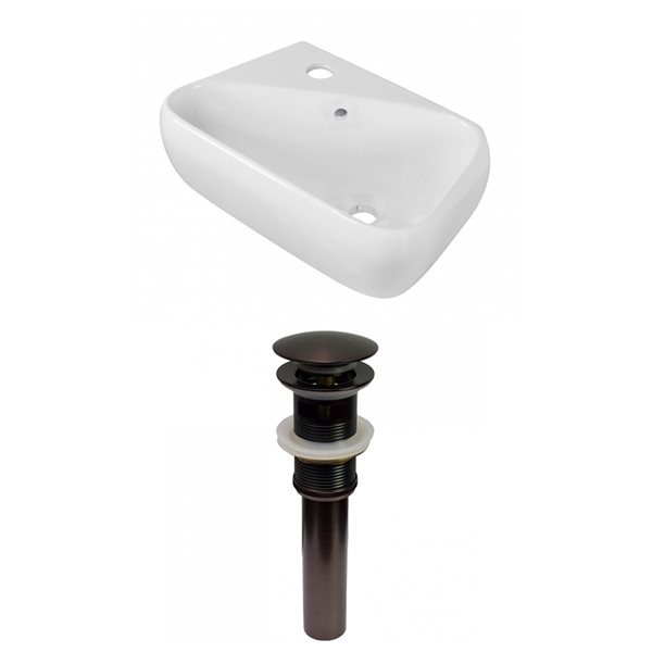 American Imaginations White Ceramic 17.5-in Rectangular Vessel Sink Set and Bronze Hardware