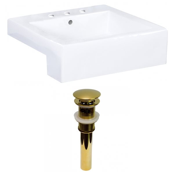 American Imaginations White Ceramic 20.25-in Rectangular Vessel Sink Set - Gold Hardware