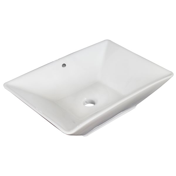 American Imaginations White Ceramic 22-in Rectangular Vessel Sink Set with Gold Hardware