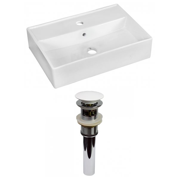 American Imaginations White Ceramic 19.75-in Rectangular Vessel Sink Set - White Hardware