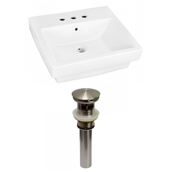 American Imaginations White Ceramic 20.5-in Rectangular Vessel Sink Set - Nickel Hardware
