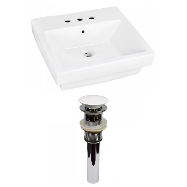 American Imaginations White Ceramic 20.5-in Rectangular Vessel Sink Set with White Hardware