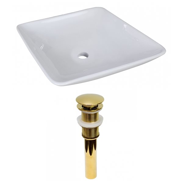 American Imaginations White Ceramic 16.75-in Square Vessel Sink Set with Gold Hardware