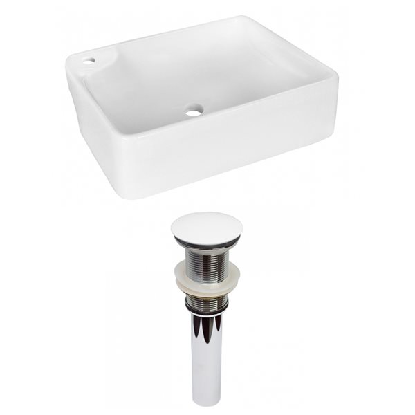 American Imaginations White Ceramic 17.25-in Rectangular Vessel Sink Set with White Hardware
