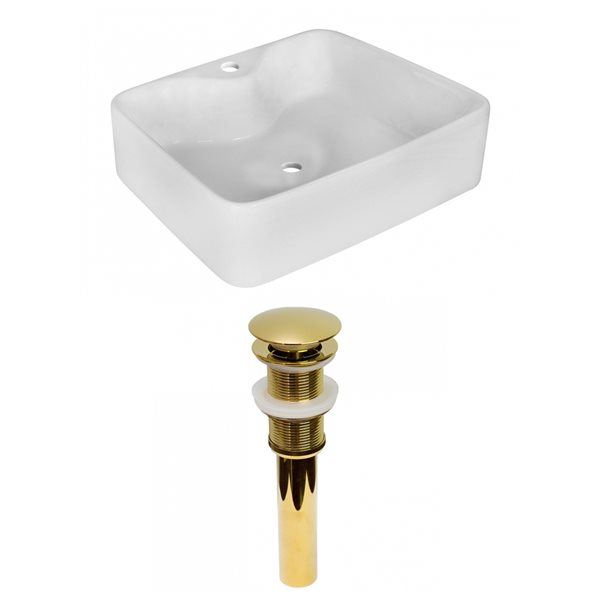 American Imaginations White Ceramic 18.75-in Rectangular Vessel Sink Set with Gold Hardware