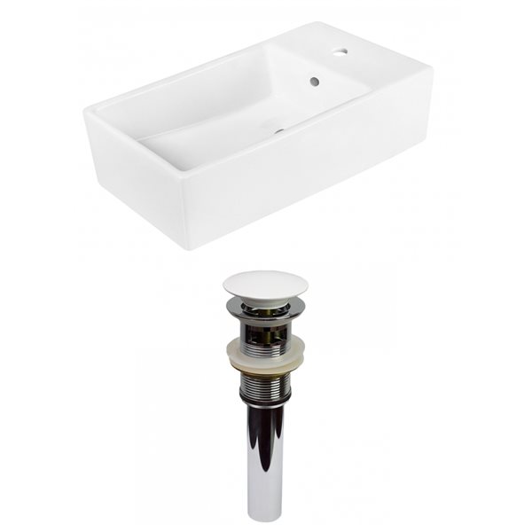 American Imaginations White Ceramic 19-in Rectangular Vessel Sink Set with White Hardware