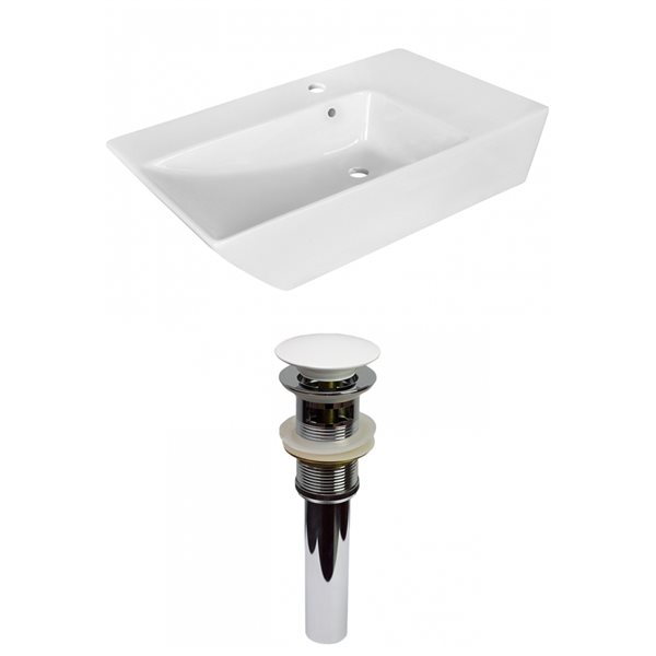 American Imaginations White Ceramic 25.5-in Rectangular Vessel Sink Set with White Hardware