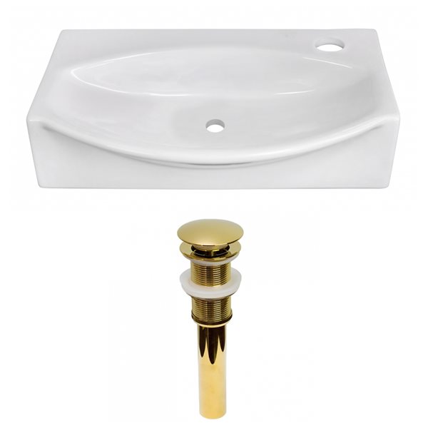 American Imaginations White Ceramic 16.5-in Irregular Vessel Sink Set with Gold Hardware