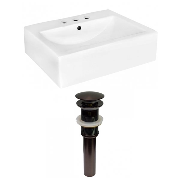 American Imaginations White Ceramic 20.25-in Rectangular Wall-mount Sink Set and Bronze Hardware