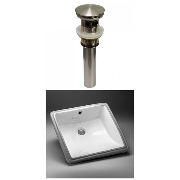 American Imaginations White Ceramic 17-in Square Undermount Sink Set with Nickel Hardware