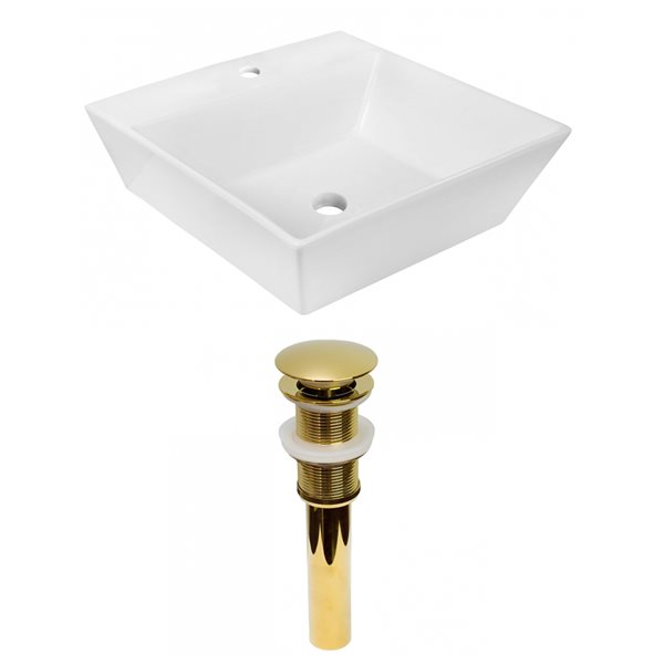 American Imaginations White Ceramic 16.5-in Square Vessel Sink Set - Gold Hardware Included