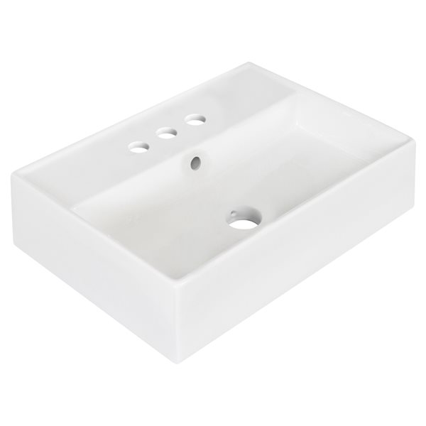 American Imaginations White Ceramic 19.75-in Rectangular Vessel Sink Set and Bronze Hardware