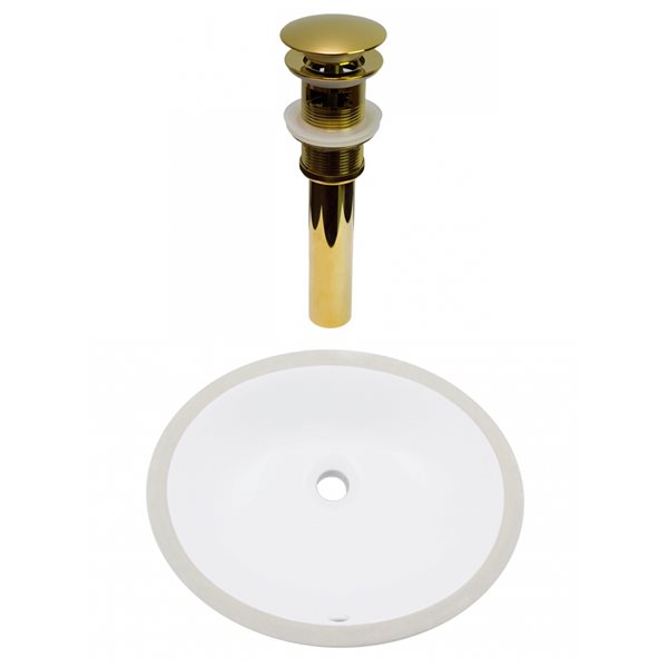 American Imaginations White Ceramic 16.5-in Oval Undermount Sink Set with Gold Hardware