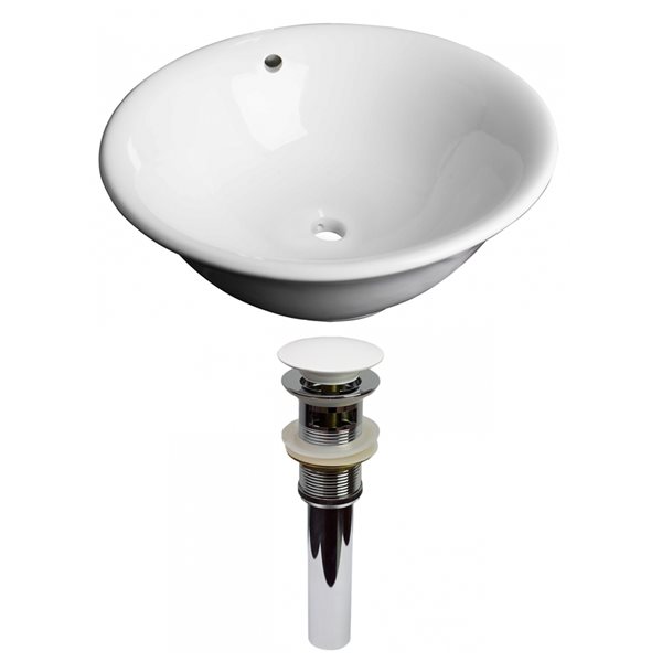 American Imaginations White Ceramic 17-in Round Vessel Sink Set with White Hardware