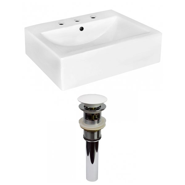 American Imaginations White Ceramic 20.25-in Rectangular Wall-mount Sink Set and White Hardware