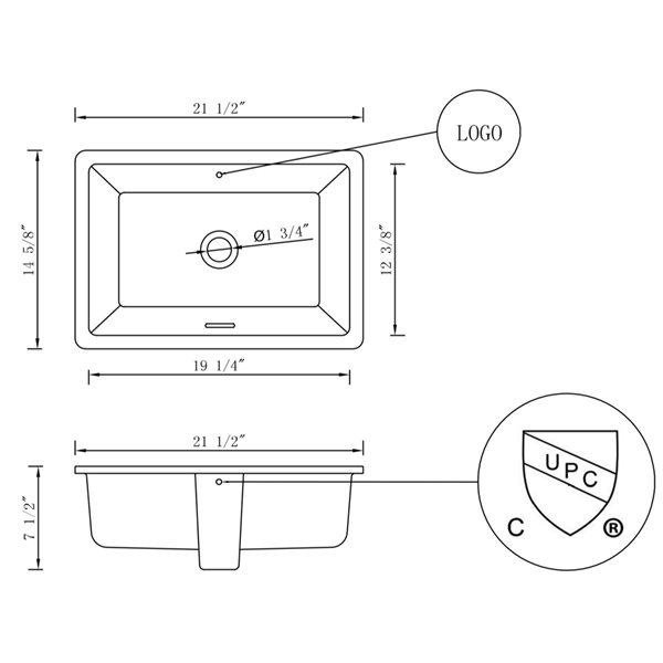 American Imaginations White Ceramic 21.5-in Rectangular Undermount Sink Set with Nickel Hardware
