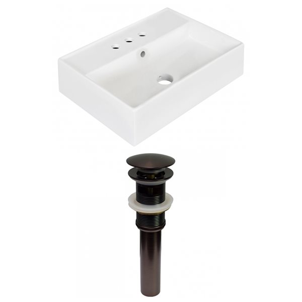 American Imaginations White Ceramic 19.75-in Rectangular Wall-mount Sink Set with Bronze Hardware
